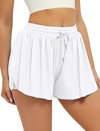 FireSwan Flowy Athletic Shorts for Women 2 in 1 Butterfly Running Shorts with Pockets Gym Workout Tennis Preppy Skorts