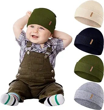 SATINIOR 4 Pieces Winter Baby Beanies Toddler Beanies Infant Hats Slouchy Knitted Beanies for Boys Girls 0-36 Months