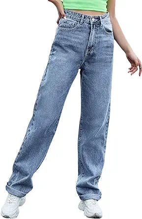 SweatyRocks Women's Casual Boyfriend Jeans High Rise Denim Pants with Pocket