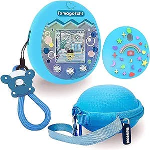 Carrying Case and Silicone Cover for Tamagotchi Pix Virtual Interactive Pet Game Machine, Protective Skin Sleeve Silicone Case for Tamagotchi Pix Get Game Accessories (Silicone Cover and Carry Case)