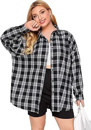 The Oversized Plaid Shirt We All Need: SheIn Women's Plus Drop Shoulder Cur