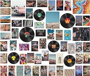 60 PCS Aesthetic Room Decor Retro Wall Collage Kit Retro Aesthetic Records Picture Wall Decor for Wall Dorm Collage Bedroom 80s 90s Wall Art Decor for Girl Teens Women Vintage Posters Indie Photo