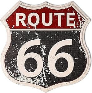HANTAJANSS Route 66 Road Signs Vintage Room Decor Metal Sign Retro Road Sign, U.S. 66 High Way Road Tin Decor Sign for Home, Room & Garage Wall Decoration 12× 12 Inches
