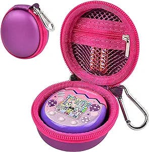 Case Compatible with Tamagotchi Pix/Tamagotchi On Virtual Pet, Portable Mini Toy Carrying Storage Bag Cover with Accessories Mesh Pocket (Dark Purple)
