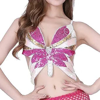 Fenyong Women's Y2k Tops Butterfly Crop Top Sequin Cami Tank Vest Top for Rave Festival