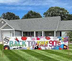 Layoon Back to 90s Party Banner - 90s Style Hanging Flags Porch Signs Decor - Back to 80s Themed Banner for Garden Indoor Outdoor, AK137