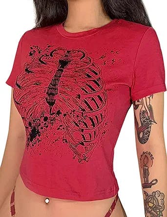 Early 2000s Grunge Meets Gothic with Meladyan Women's Grunge Skull Graphic 