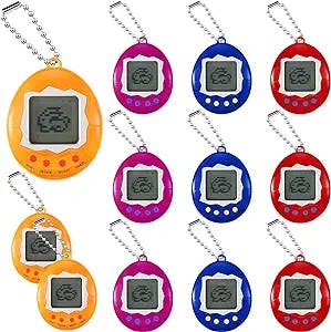12 Pieces Virtual Electronic Digital Pets Keychain Game Keyring Retro Handheld Game Machine Nostalgic 90s Toy for Boys Girls (168 Pets, Blue, Pink, Red and Yellow)