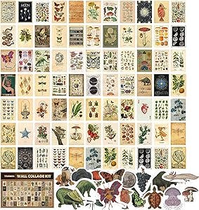 TRAMIN 100 PCS Vintage Posters for Room Aesthetic, Wall Collage Kit Aesthetic Pictures, Cottagecore Room Decor for Bedroom Aesthetic, Cute Dorm Photo Wall Decor for Teen Girls, Botanical Wall Art…
