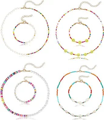 Get Your Y2K Aesthetic on Point with TOSGMY 8PCS Beaded Necklace Set