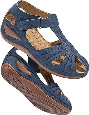 DUOYANGJIASHA Women Summer Sandals Beach Wedge Sandals Bohemia Flip-Flop Ankle Strap Causal Comfortable Round Toe Gladiator Outdoor Shoes