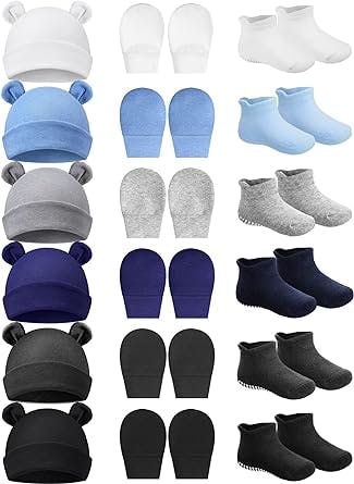 Baby Ears Newborn Hats Mittens and Socks Set for Boys Girls Beanie Hat 0-6 Month (Multicolor,6 Set)