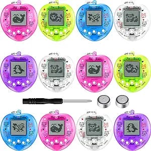 Sosation 12 Pcs Virtual Pets Keychain Virtual Electronic Digital Easter Gift 168 Pets Keychain Easter Game Keyring Retro Handheld Game Machine Nostalgic 90s Toy Party Favor Random Color (Heart Style)