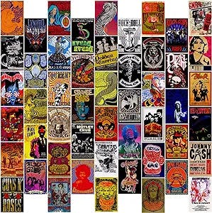 XINJIANJQIN 50PCS Vintage Rock Wall Collage Kit ,Retro Music Room Bedroom Decor Art,Band Posters, Posters,Posters for Aesthetic 90s,Vintage Decor, Album Pictures,Trendy Small Posters Dorm, 4x6inches