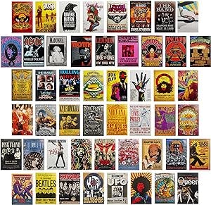IOKUKI 50 PCS 70s 80s 90s Vintage Rock Wall Collage Kit, Vintage Rock Music Poster Prints, Vintage Album Cover for Room Wall Decor and Aesthetic (4 x 6 Inch)