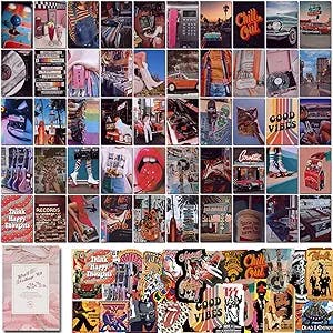 80PCS Retro Wall Collage Kit Aesthetic Pictures,Vintage Posters Bedroom Aesthetic Room Decor,Posters for Room Aesthetic 90s,80s Indie Room Decor,70s Wall Art Collage kit ,Trendy Small Posters for Dorm