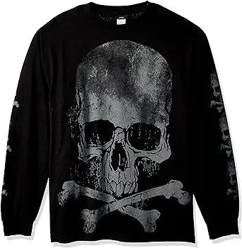 Hot Leathers Men's Jumbo Print Skull and Cross Bones Long Sleeve Shirt