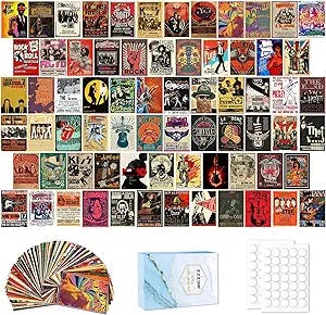 ZZZYM Rock Band Music Posters for Room Aesthetic,70PCS Vintage Rock Wall Collage Kit,Retro Music Room Wall Bedroom Decor Wall Art,Old Music Album Photo Wall Aesthetic Pictures,Collage Kit(4x6 inch)