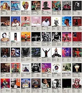 Retro Hip Hop Rappers Wall Collage Kit Prints for Bed Room Decor, 4x6 Inch Music Album Cover Posters Prints 50Pcs for Teens, Gifts for Rapper Fans