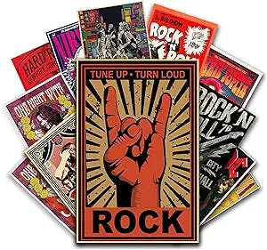 HK Studio Vintage Music Posters Decal - Album Cover Posters for Room Decor Aesthetic Vintage - Rock Band Posters for Room Aesthetic 90s - 8" x 12" Pack 12