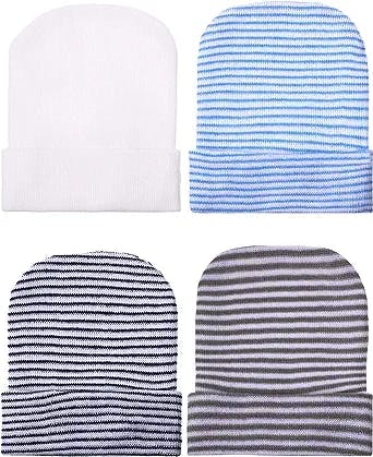 Geyoga Newborn Baby Boy Hat Newborn Beanie Stripes Hat Toddler Soft Knit Hat Infant Cotton Caps for Baby Boys 0-6 Months