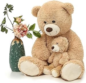 MorisMos Giant Teddy Bear Mommy and Baby Bear Soft Plush Bear Stuffed Animal for Teddy Bear Baby Shower, Tan, 39 Inches