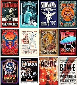 Rock Band Posters for Room Aesthetic, 80s Retro Music Concert Album Photo, Rock Wall Collage Kit, 90s, Grunge Room Decor, Band Poster, 70s Vintage Rock Band Music Concert Poster Old Music Album Cover Prints (8"x12")