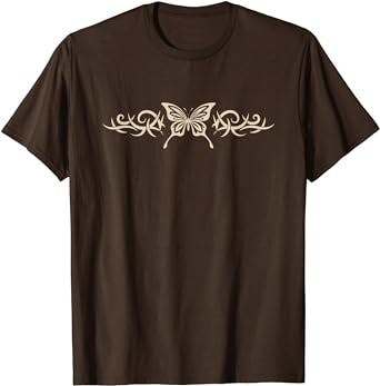 Brown Butterfly Tattoo Fairycore Dark Grunge y2k Aesthetic Short Sleeve T-Shirt