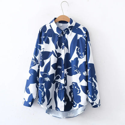 Vintage Leaf Print Blouse – Long Sleeve Button Down Casual Shirt for Women