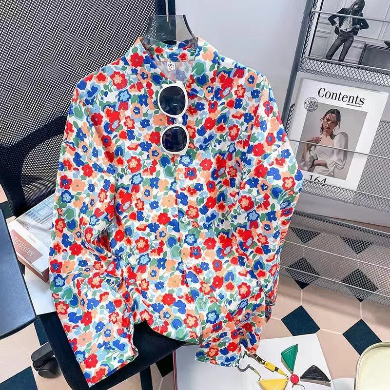 Vintage Leaf Print Blouse – Long Sleeve Button Down Casual Shirt for Women