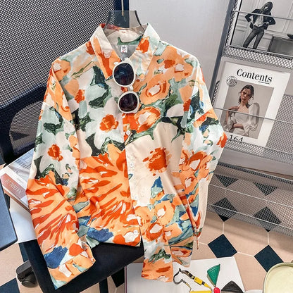 Vintage Leaf Print Blouse – Long Sleeve Button Down Casual Shirt for Women