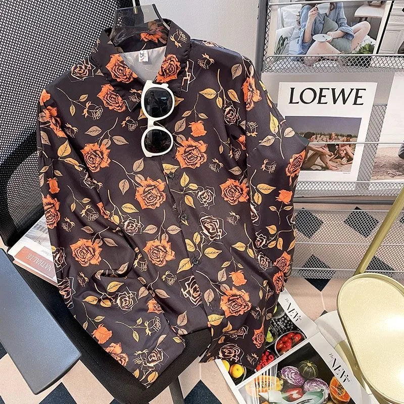Vintage Leaf Print Blouse – Long Sleeve Button Down Casual Shirt for Women