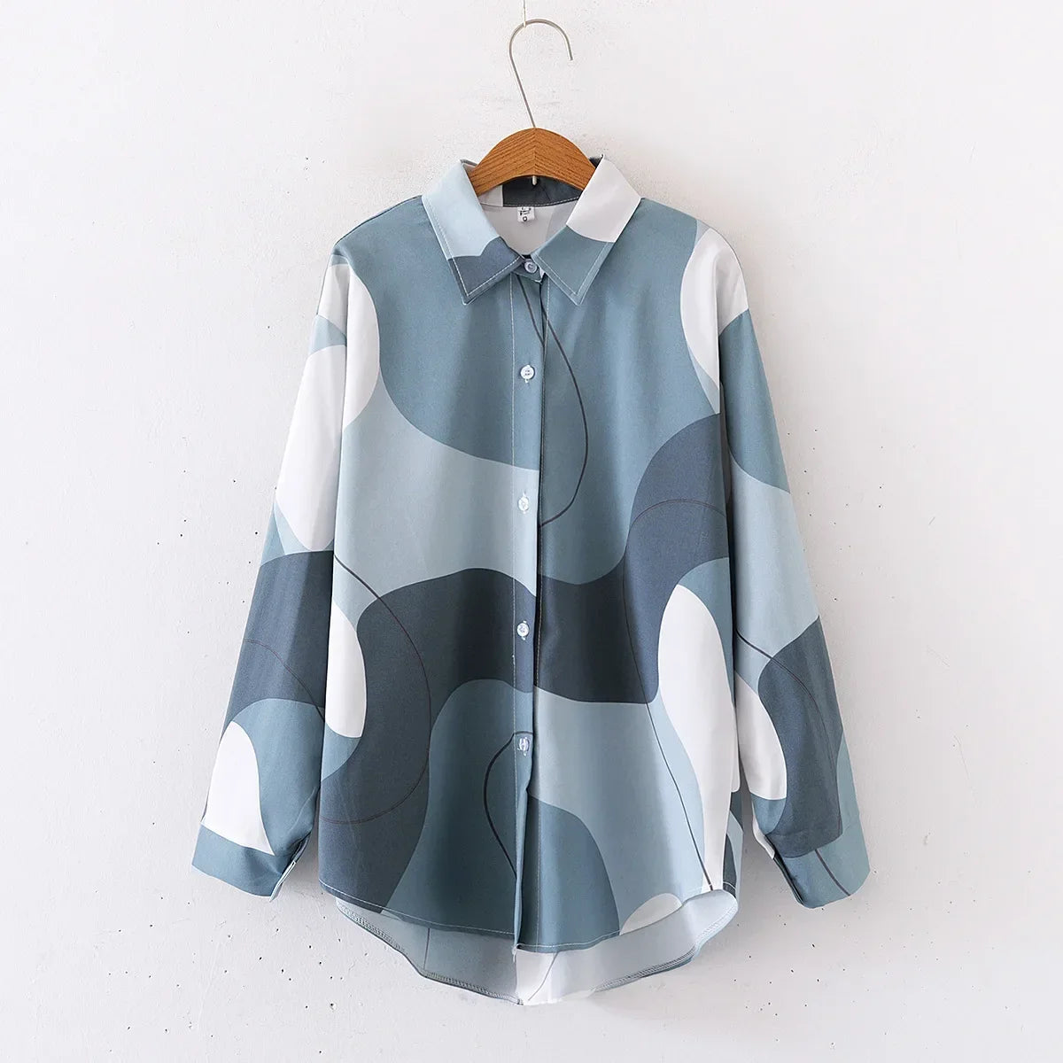 Vintage Leaf Print Blouse – Long Sleeve Button Down Casual Shirt for Women
