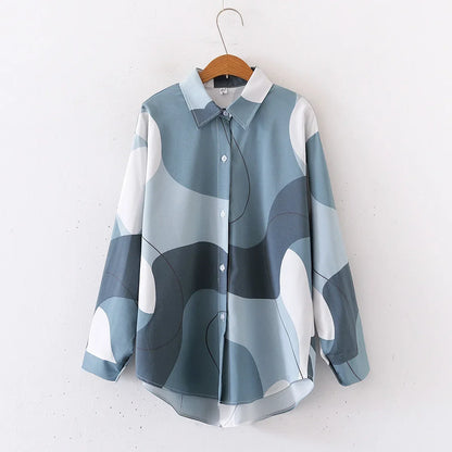 Vintage Leaf Print Blouse – Long Sleeve Button Down Casual Shirt for Women