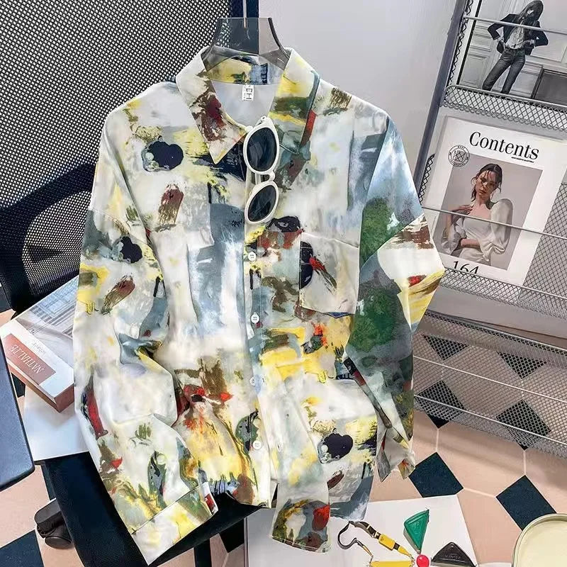 Vintage Leaf Print Blouse – Long Sleeve Button Down Casual Shirt for Women