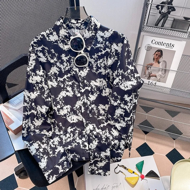 Vintage Leaf Print Blouse – Long Sleeve Button Down Casual Shirt for Women