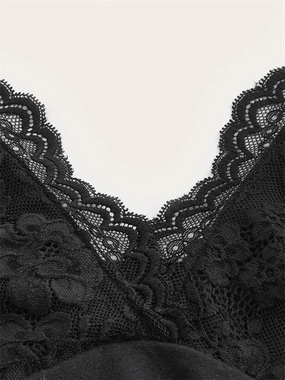 Y2K Lace Halter Crop Top – Black V-Neck Ruched Backless Cami for Women