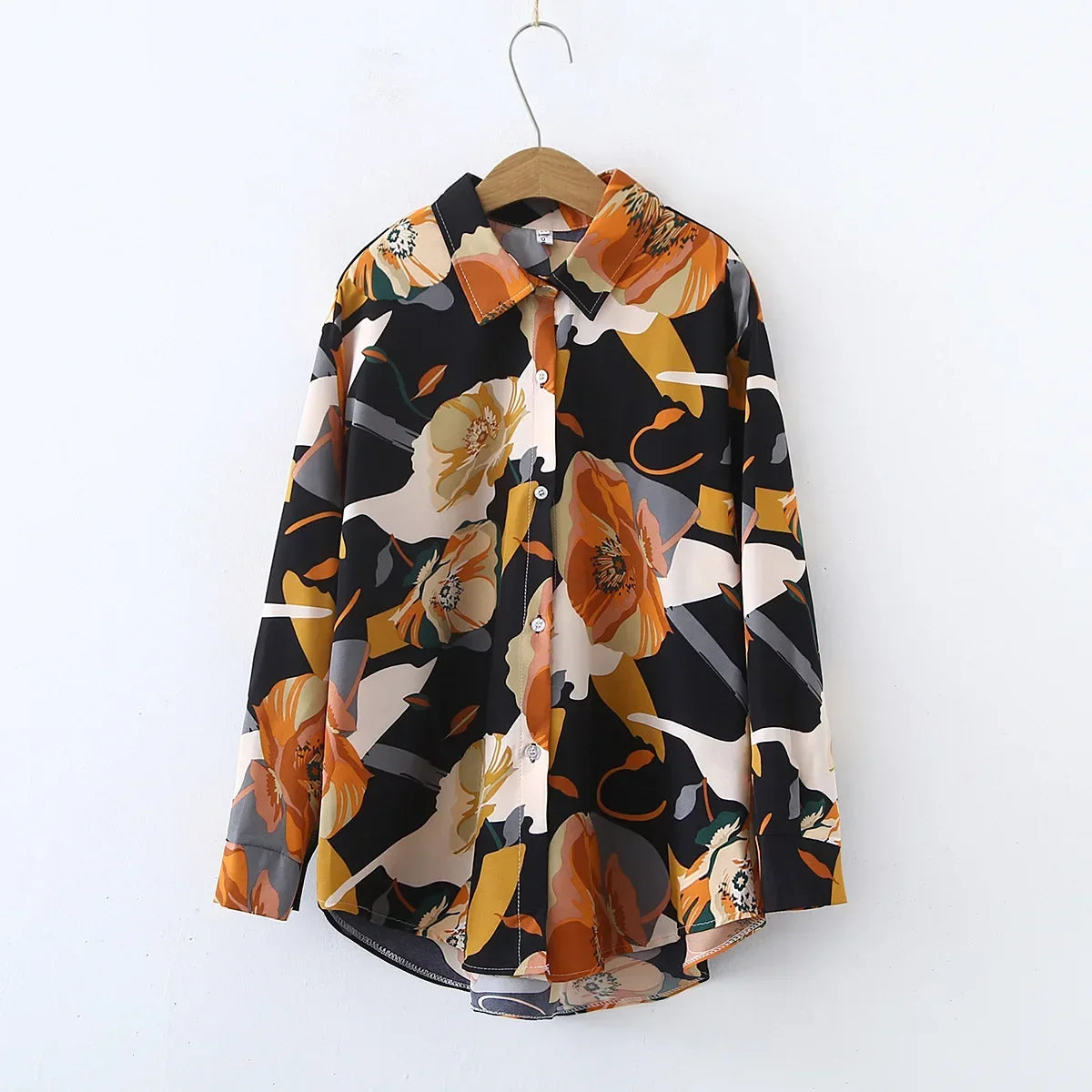 Vintage Leaf Print Blouse – Long Sleeve Button Down Casual Shirt for Women