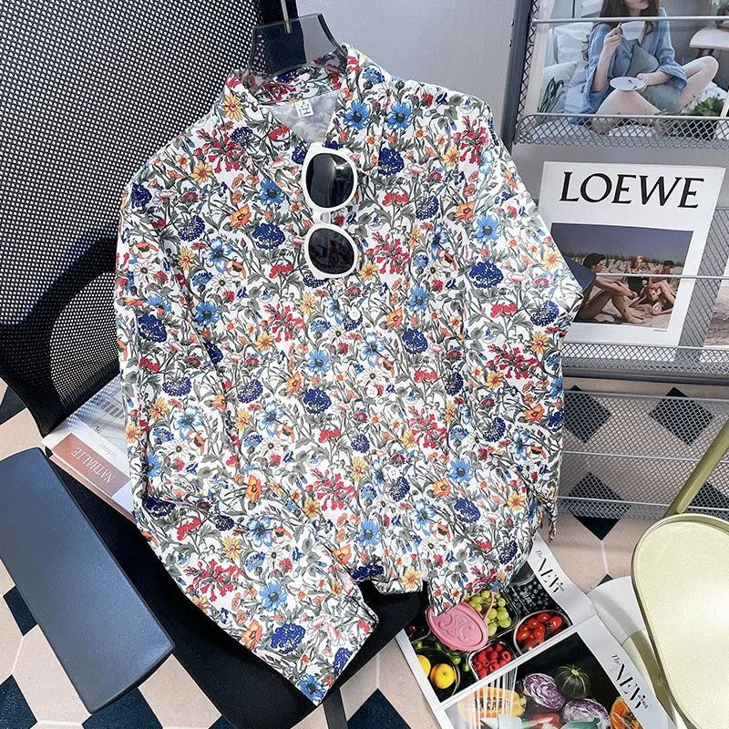 Vintage Leaf Print Blouse – Long Sleeve Button Down Casual Shirt for Women