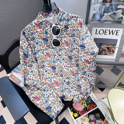 Vintage Leaf Print Blouse – Long Sleeve Button Down Casual Shirt for Women