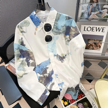 Vintage Leaf Print Blouse – Long Sleeve Button Down Casual Shirt for Women
