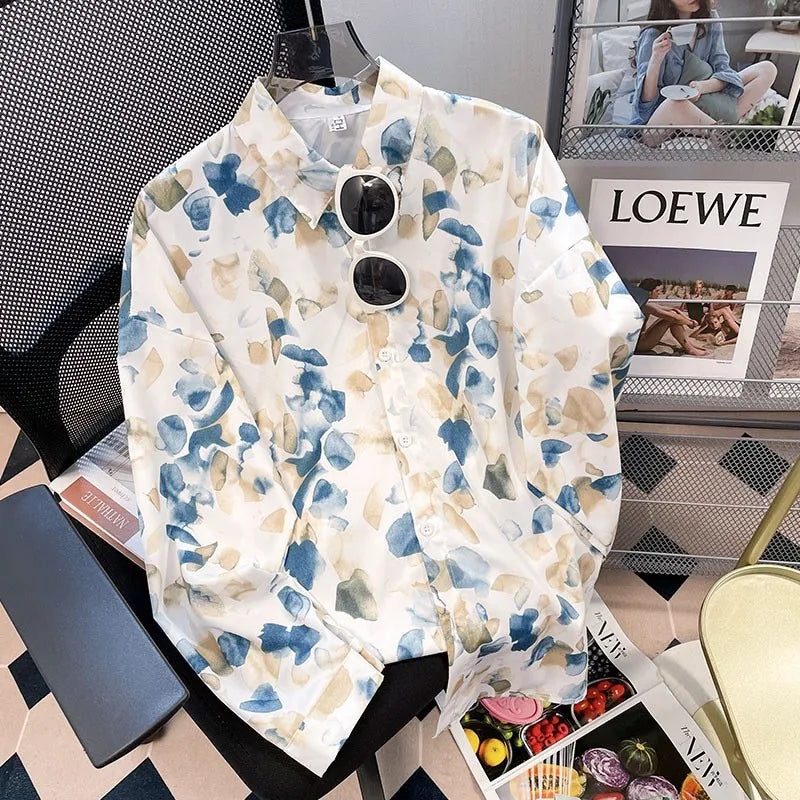 Vintage Leaf Print Blouse – Long Sleeve Button Down Casual Shirt for Women