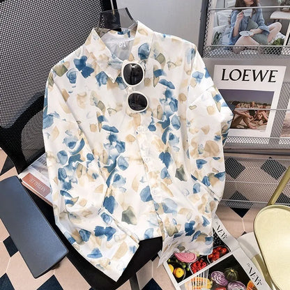 Vintage Leaf Print Blouse – Long Sleeve Button Down Casual Shirt for Women