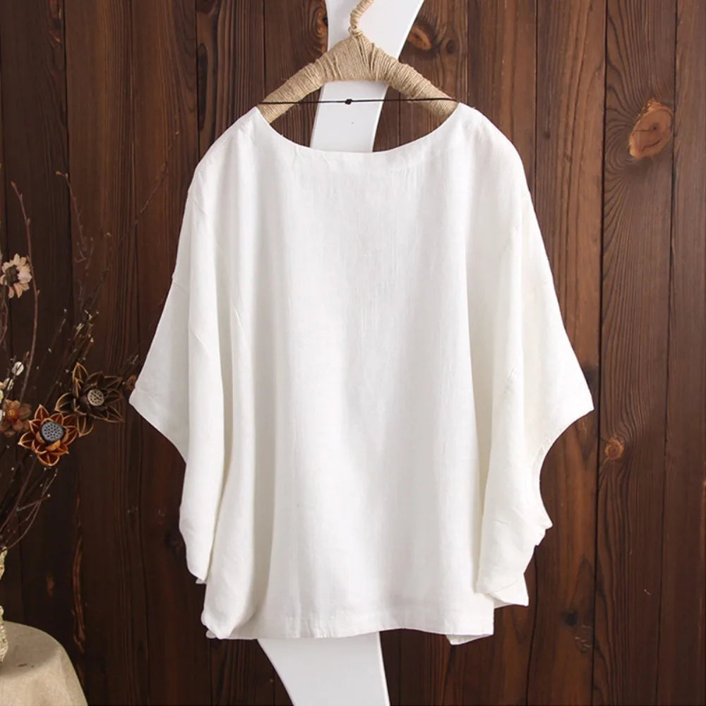 Vintage Cotton Linen Oversized Top – Loose Harajuku Y2K Casual Summer Tee for Women