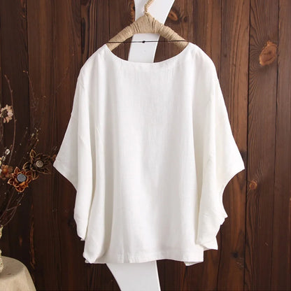 Vintage Cotton Linen Oversized Top – Loose Harajuku Y2K Casual Summer Tee for Women