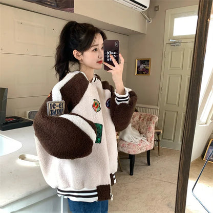 Oversized Green Baseball Jacket for Women – Zip-Up Bomber Coat Y2K Streetwear