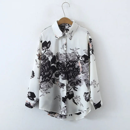Vintage Leaf Print Blouse – Long Sleeve Button Down Casual Shirt for Women