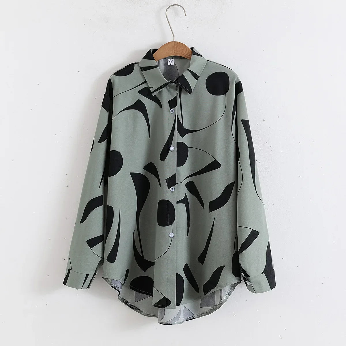 Vintage Leaf Print Blouse – Long Sleeve Button Down Casual Shirt for Women