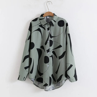 Vintage Leaf Print Blouse – Long Sleeve Button Down Casual Shirt for Women