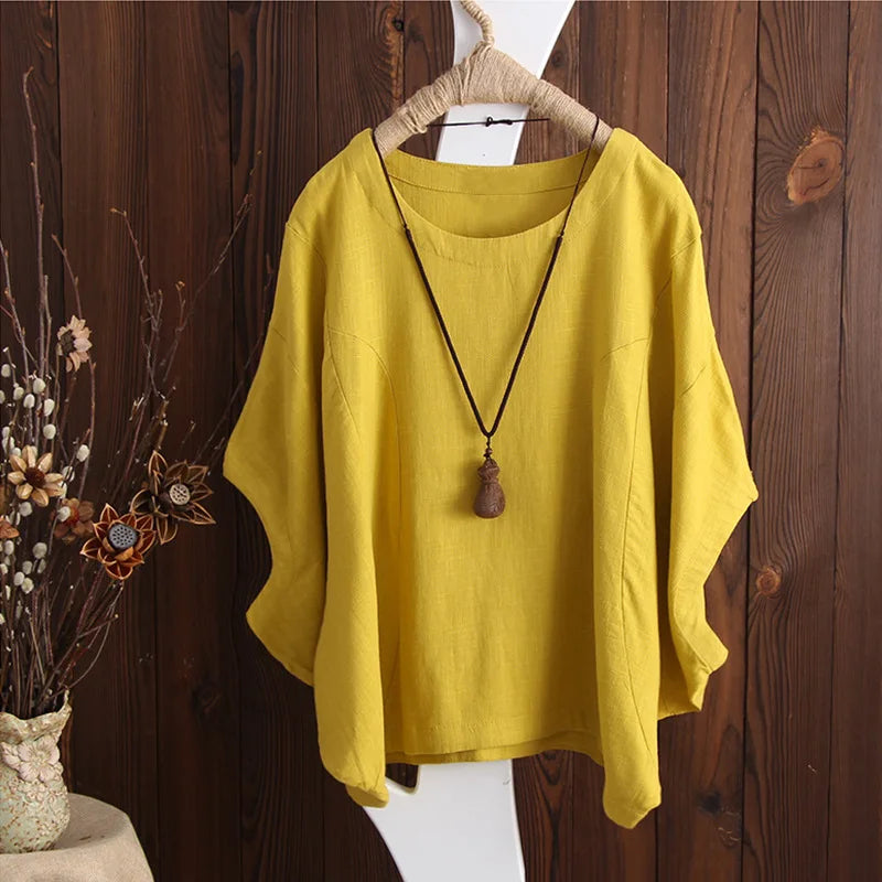 Vintage Cotton Linen Oversized Top – Loose Harajuku Y2K Casual Summer Tee for Women